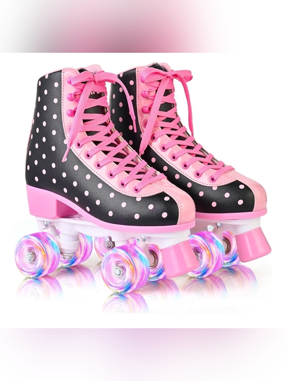 Black & Pink Polka Dot Roller Skates